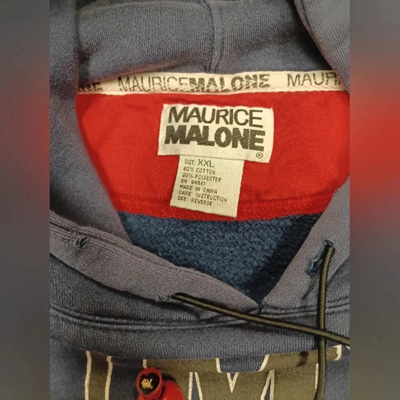 Maurice Malone L/S Blue Hooded Sweat Shirt GUC Vintage Size XXL - Picture 10 of 12